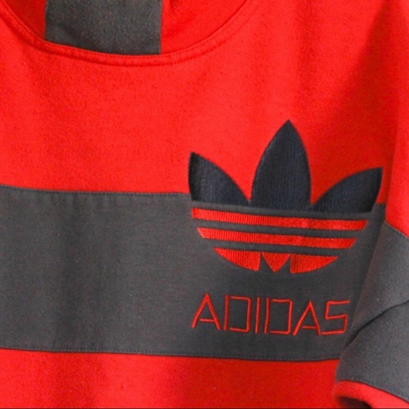 Vintage Adidas Sweatshirt Rare Color Block Trefoil Red Gray Mens Size Medium - Picture 3 of 5